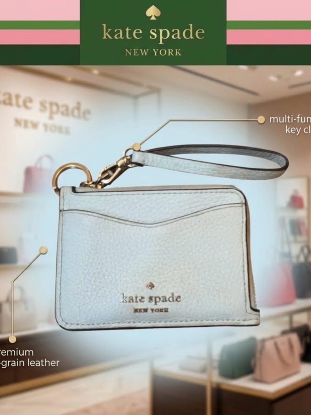 Kate Spade White Pebbled Leather Wristlet Cardholder